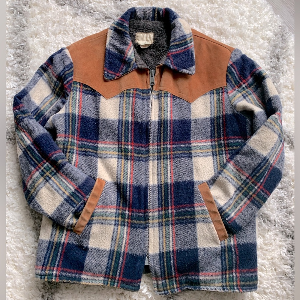 60s/70s Plaid work jacket with suede detail - men’s Large/XL